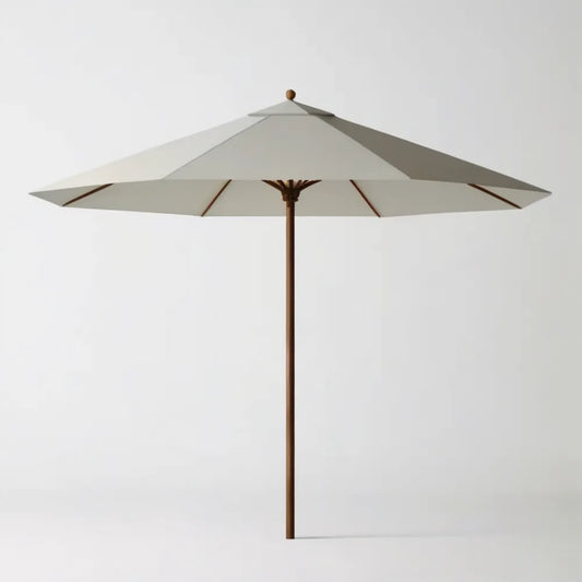 Kremowy parasol ogrodowy okrągły Ø 300 cm, wysokość 250 cm, drewniany maszt