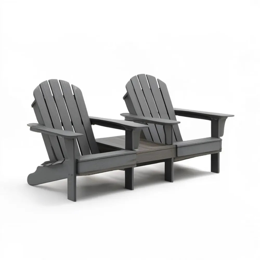 Dwuosobowa ławka ogrodowa Adirondack HDPE ze stolikiem grafitowa 170 x 83 x 95 cm