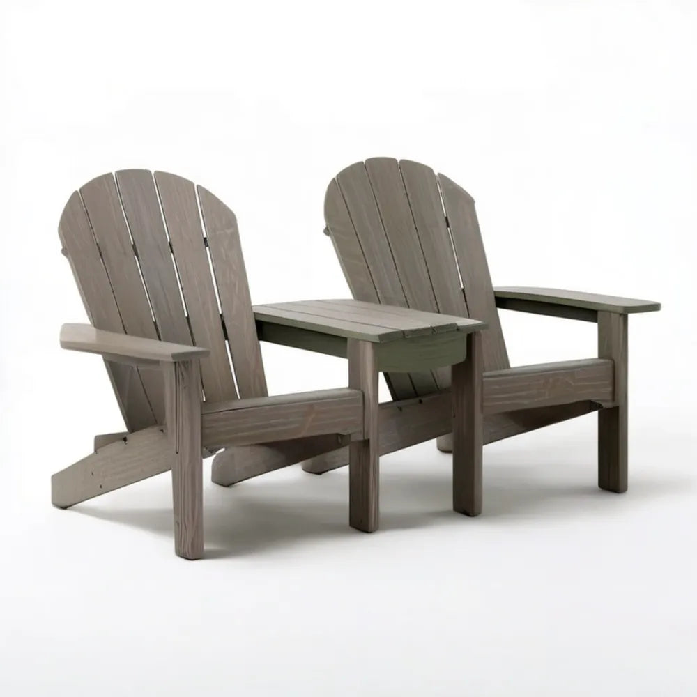 Dwuosobowe krzesło Adirondack ze stolikiem, HDPE, szarobrązowe, 165 × 83 × 98 cm