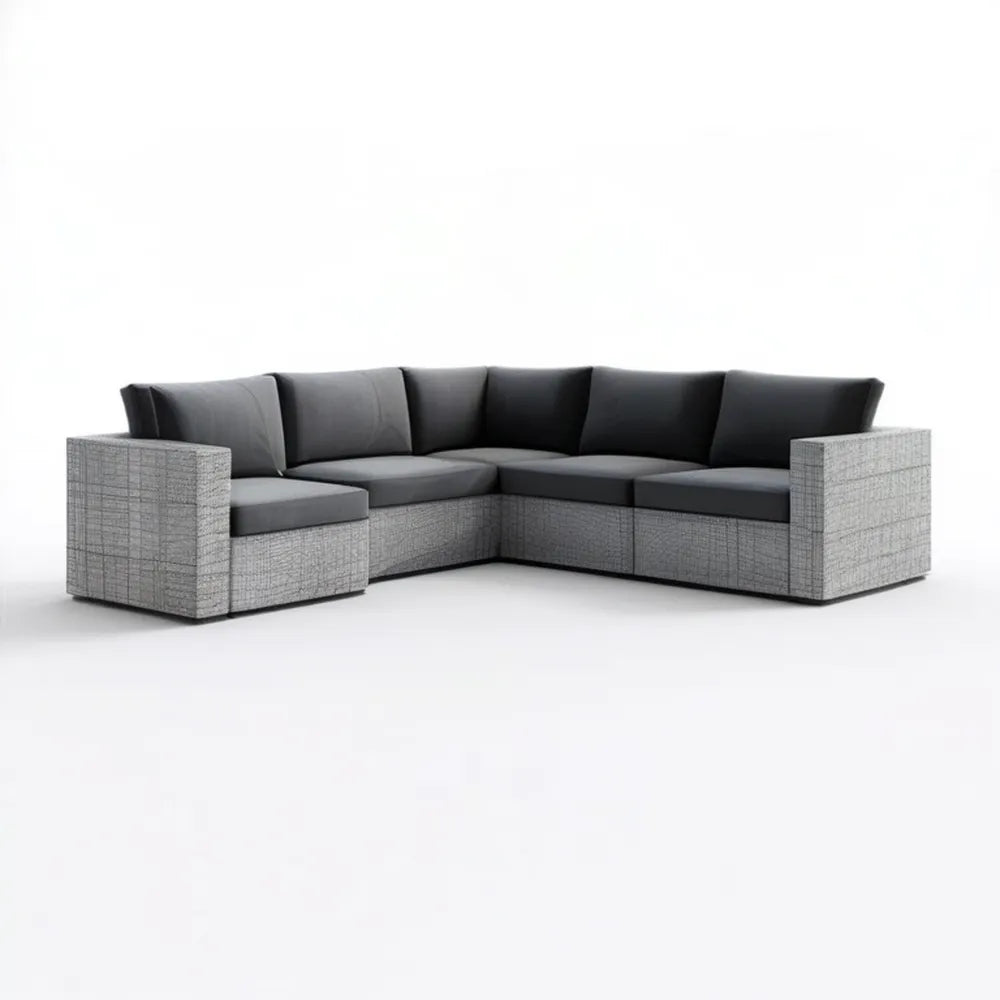 Narożna sofa ogrodowa z technorattanu PE, szaro-grafitowa, 250 × 190 × 70 cm