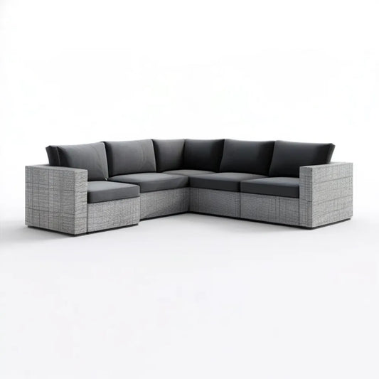 Narożna sofa ogrodowa z technorattanu PE, szaro-grafitowa, 250 × 190 × 70 cm